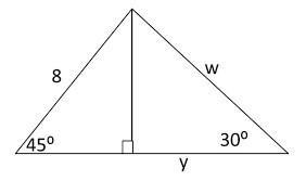 Use Special triangles to find the lengths W and Y.-example-1