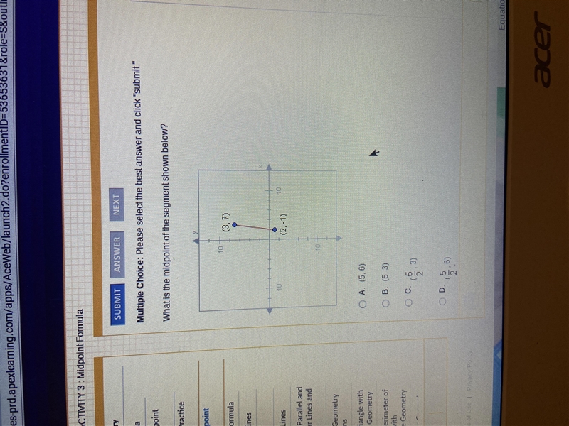 What is the midpoint of the segment shown below? For geometry worksheet!-example-1