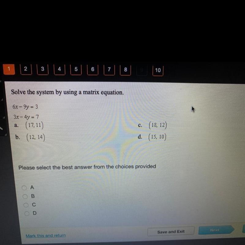 PLEASE HELP i’m being timed!!! Solve the system by using a matrix equation. 6x-9y-example-1