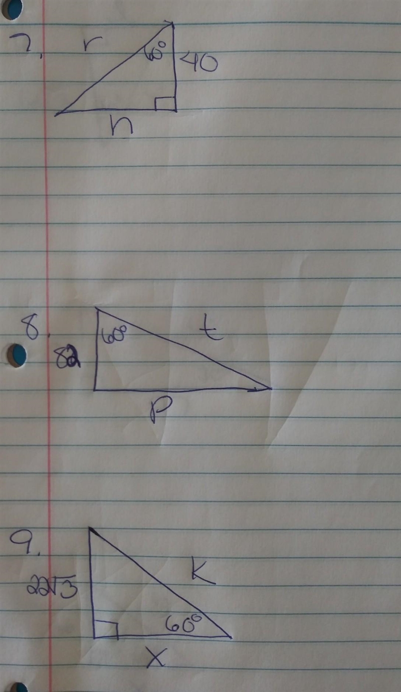 Par 3 find the missing sides for the 30 60 90 triangles. Please show work for each-example-1