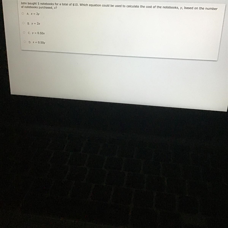 John bought 5 notebooks for a total of $10. Which equation could be used to calculate-example-1