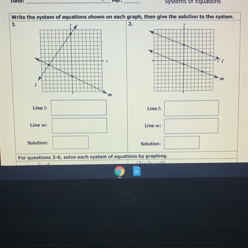 Write the system of equations shown on each graph, then give the solution to the system-example-1