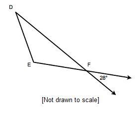 What is the measure of Angle D F E? Triangle D F E. The exterior angle to angle F-example-1