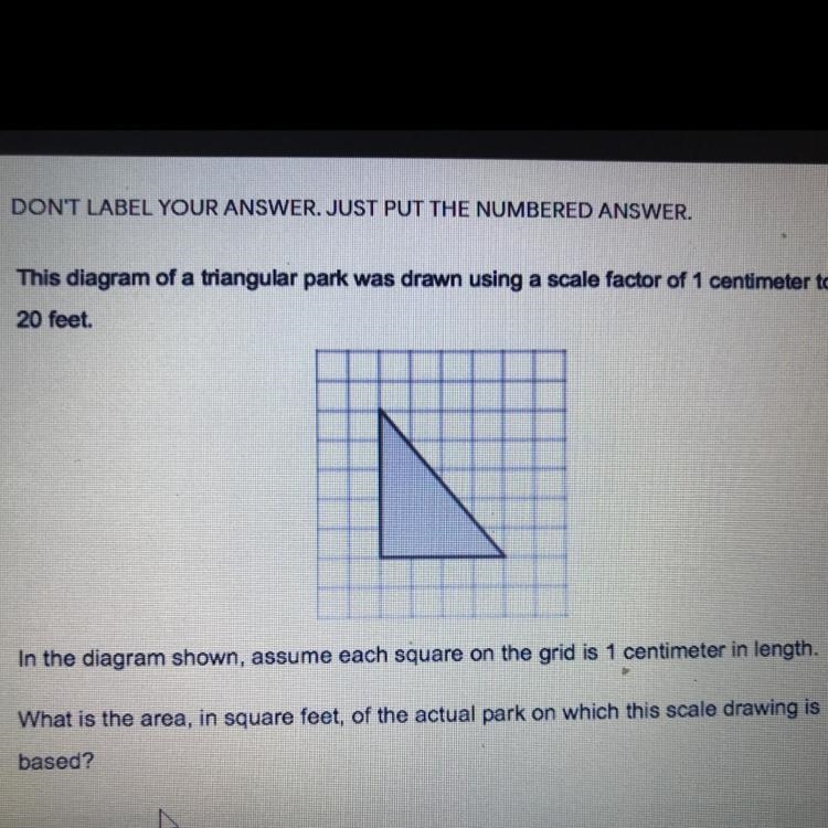 This diagram of a triangular park was drawn using a scale factor of 1 contimeter to-example-1