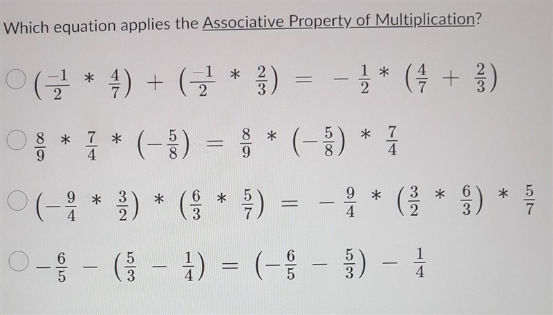 Which equaiton applies the assosiative property of multiplication​-example-1