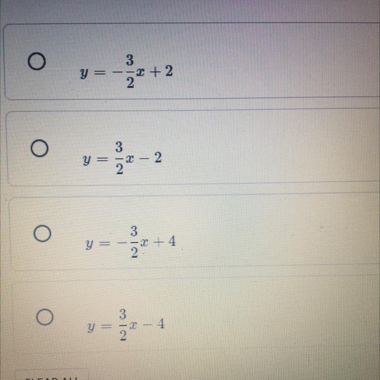 1. Which of the following lines is parallel to the line y = -3/2x +1 and contains-example-1