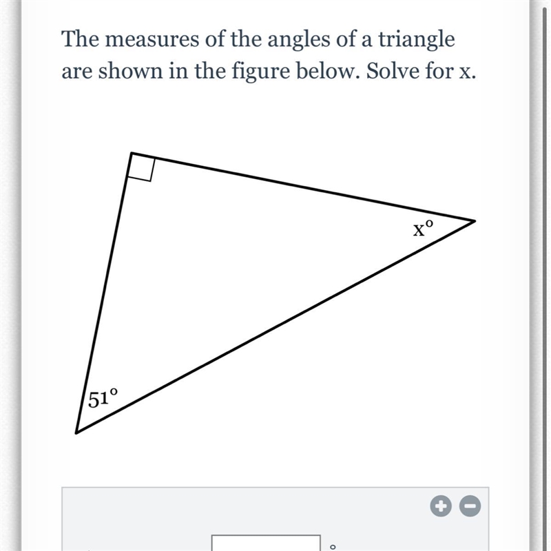 The measures of the angles of a triangle are shown in the figure below. Solve for-example-1