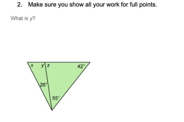 Make sure you show all your work for full points. What is y? yz 42 26 55-example-1