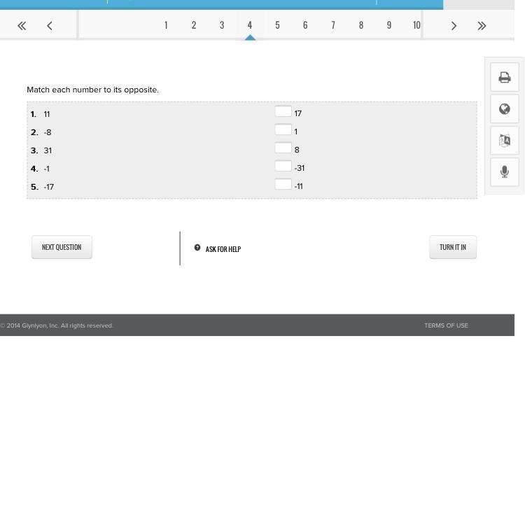 1. 2 |-9| 2. 4 |-4| 3. 1 |1| 4. 11 |11| 5. 9 |-2|-example-1