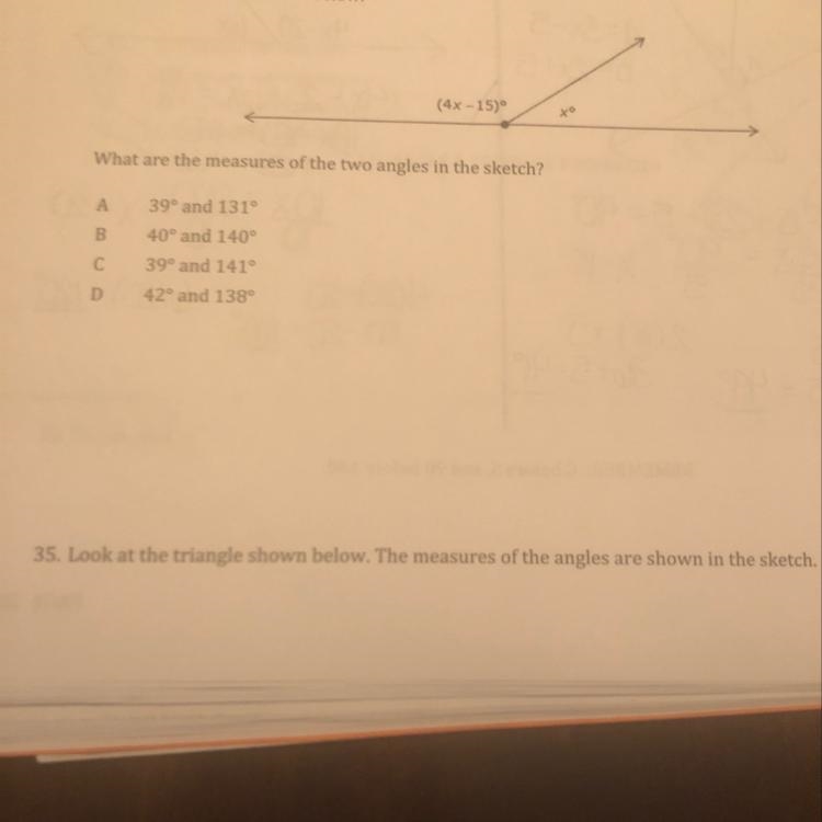 What are the measurements of the two angles in the sketch?-example-1