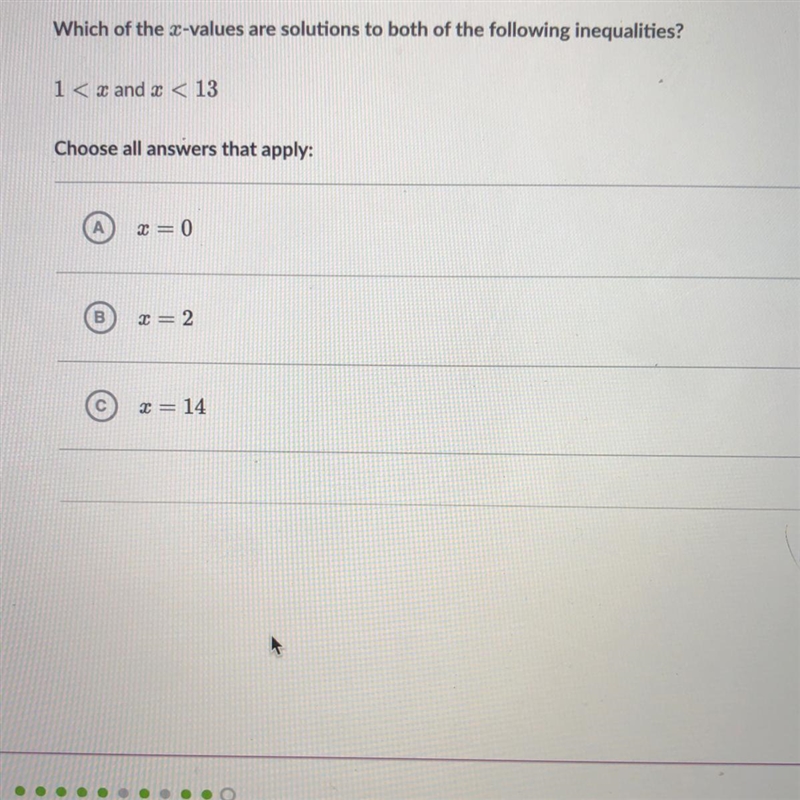 HELP Which of the c-values are solutions to both of the following inequalities? 1&lt-example-1