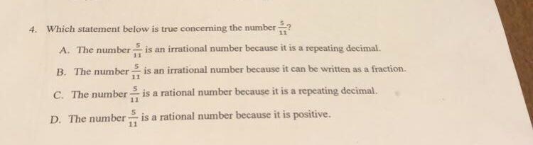 Which statement below is true concerning the number 5/11?-example-1