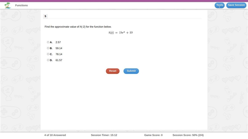 Find the approximate value of h(-2) for the function below.-example-1