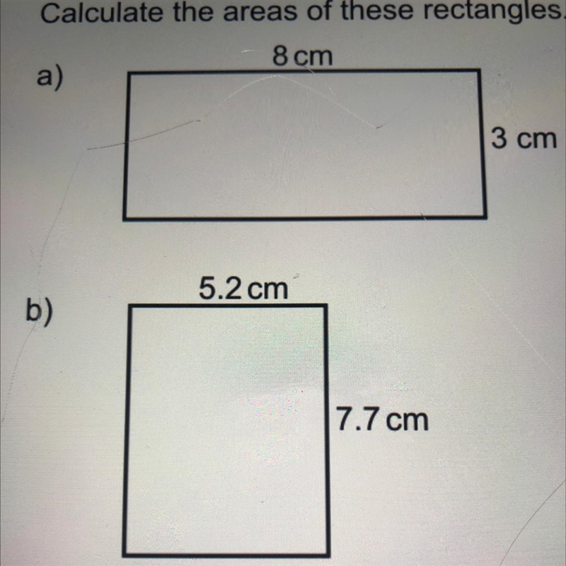 Calculate the areas of the rectangle 8 cm 3 cm-example-1