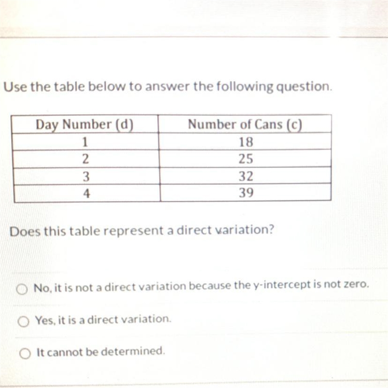 Does this table represent a direct variation?-example-1