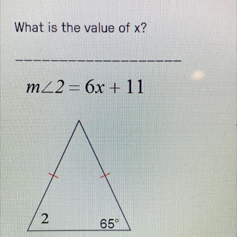 What is the value of x? m<2 = 6x + 11-example-1