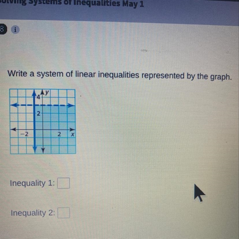 Write a system of linear equalities represented by the graph-example-1