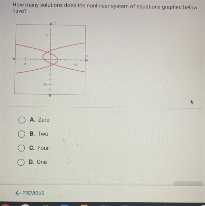 How many solutions does the nonlinear system of equations graphed below have?-example-1