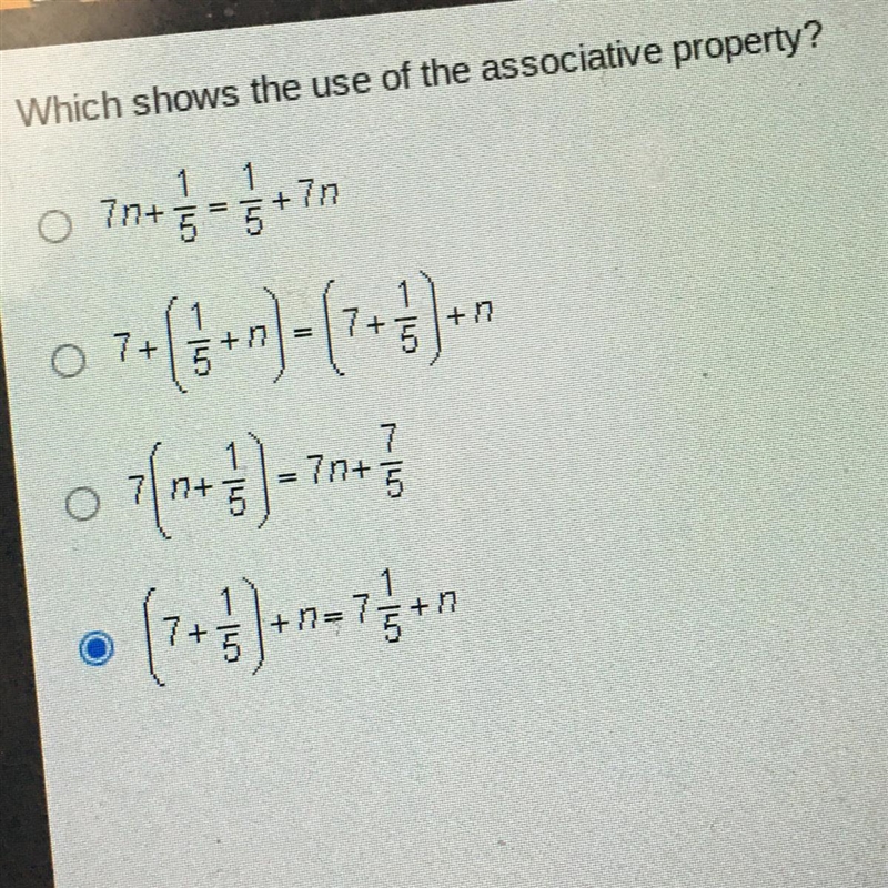 Which shows the use of the associative property?-example-1