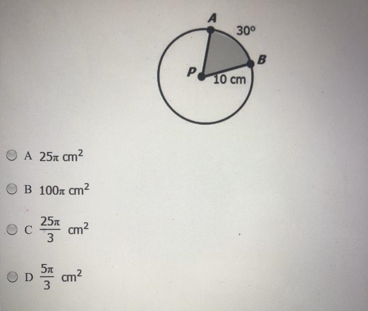 Find the area of the shaded sector in circle P. Please!-example-1