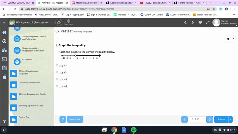 Match the graph to the correct inequality below.-example-1