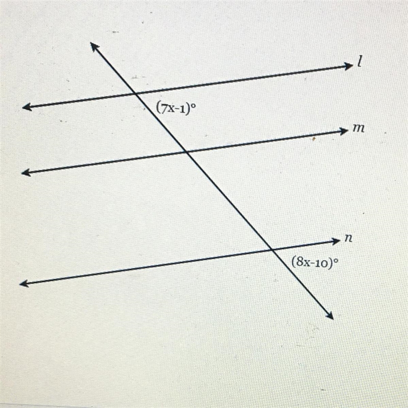 Given l || m || n, find the value of x.-example-1