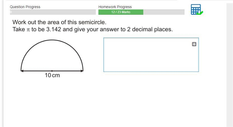 Work out the area of this semi circle-example-1