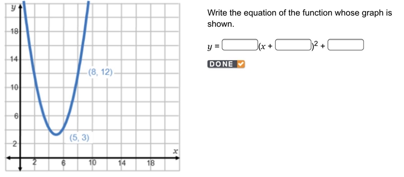 On a coordinate plane, a parabola opens up in quadrant 1. It goes through (2, 12), has-example-1