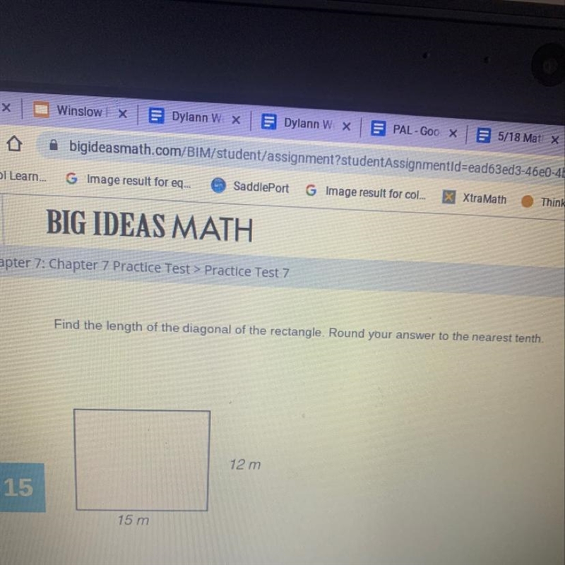 What is the length of the diagonal of the rectangle-example-1