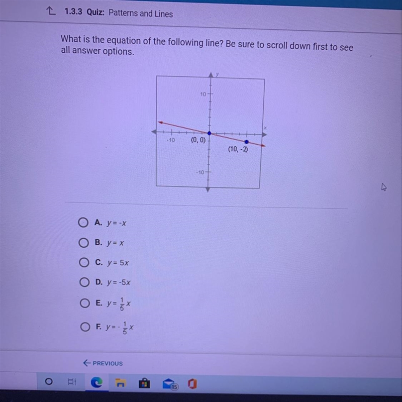 What is the equation of the following line? Be sure to scroll down first to see all-example-1