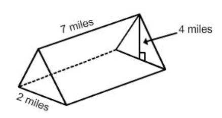 Find the volume of the figure below. A. 47 mi3 B. 56 mi3 C. 14 mi3 D. 28 mi3-example-1