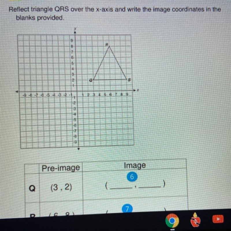 Reflect triangle QRS over the x-axis and write the image coordinates in the-example-1