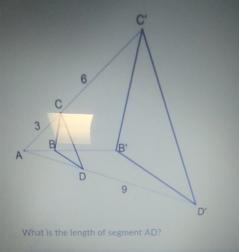 What is the segment of AD? A) 5 B) 6 C) 4.5 D) 3​-example-1