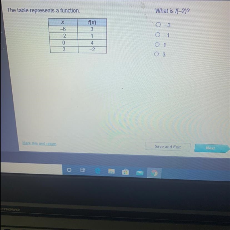 The table represents a function. What is f(-2)?-example-1