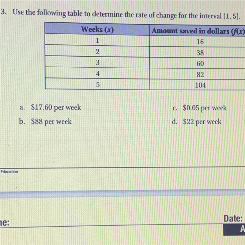 3. Use the following table to determine the rate of change for the interval (1,5). HELP-example-1