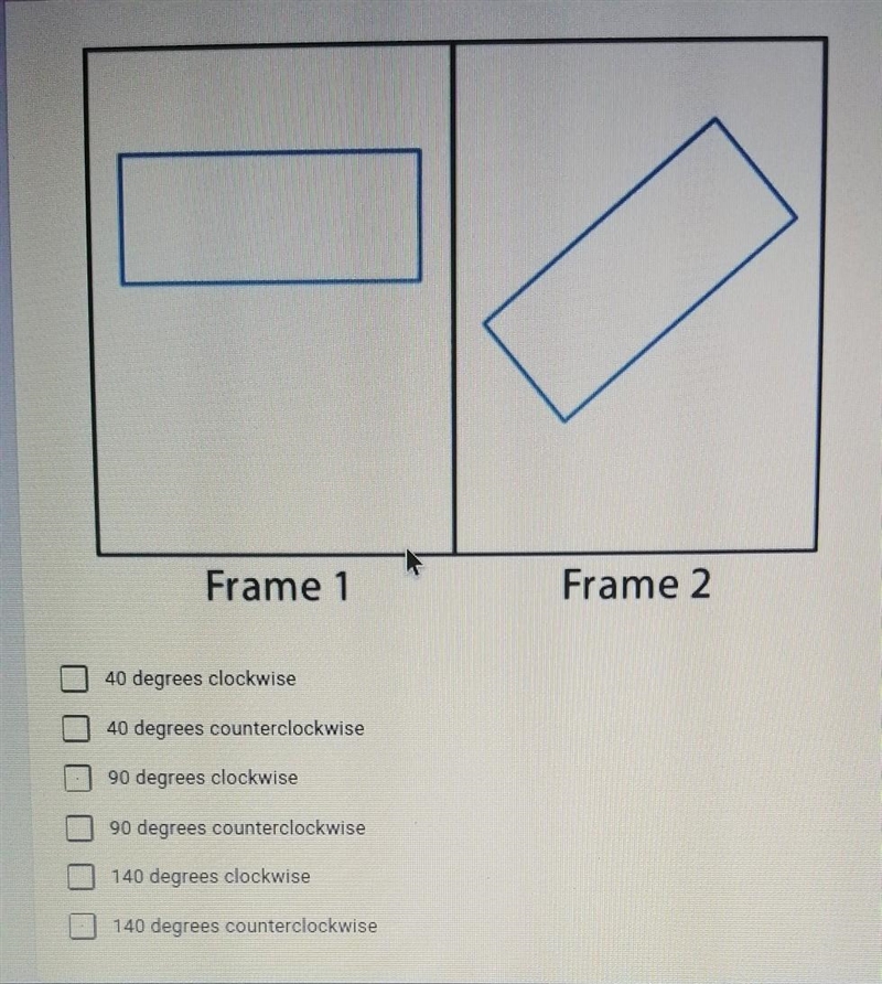 Describe how the shape moves to get from it's position in each frame to the next. Select-example-1