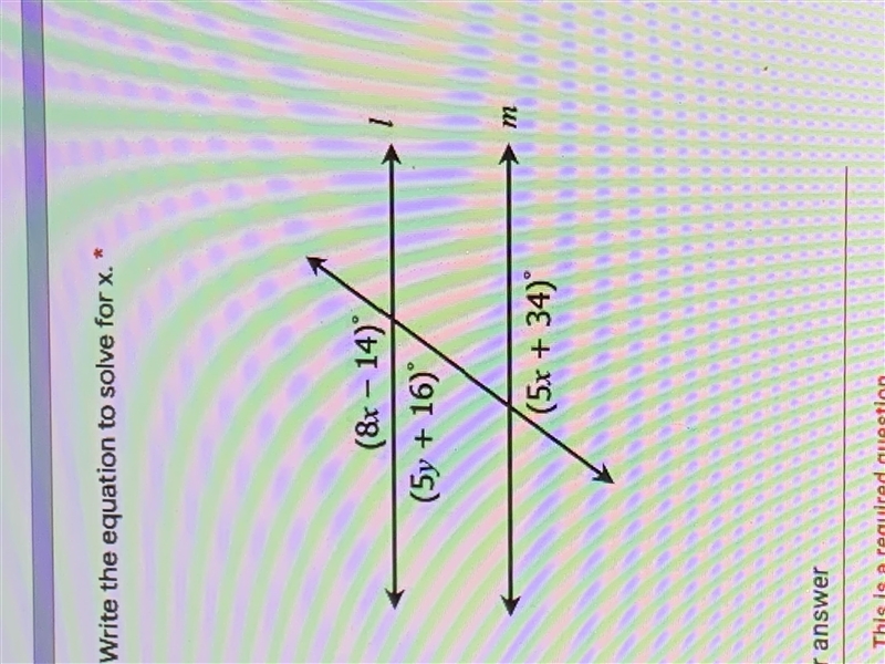 (8x-14)° (5y+16)° (5x+34)° Write the equation to solve for x-example-1