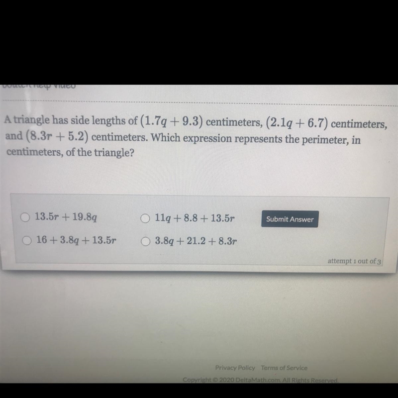 A triangle has side length of-example-1