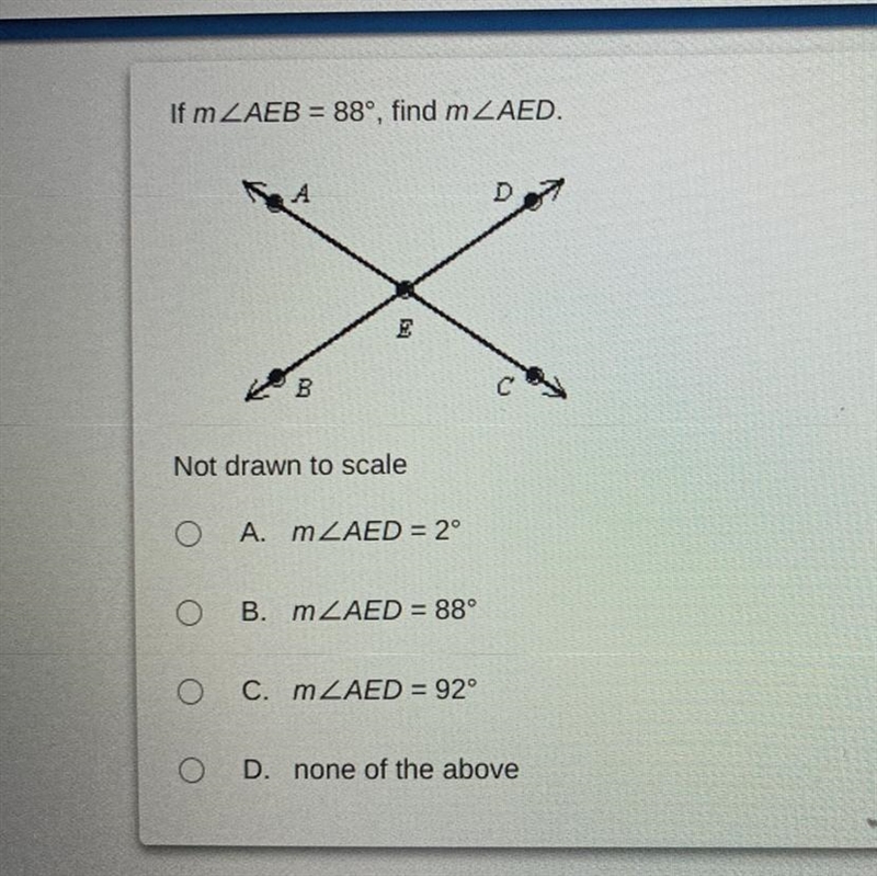 If m ZAEB = 88°, find m2AED.-example-1