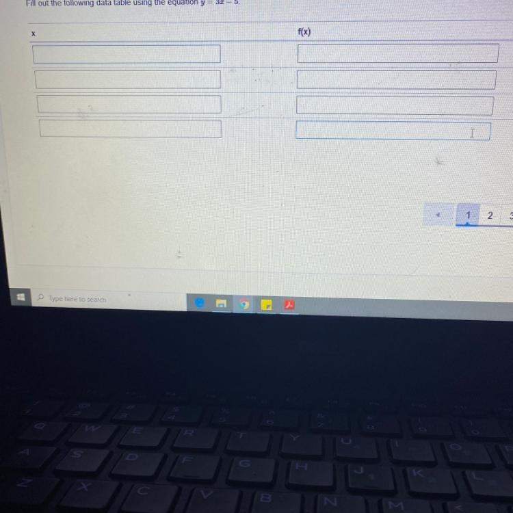 Fill out the following data table using the equation y=3x-5-example-1