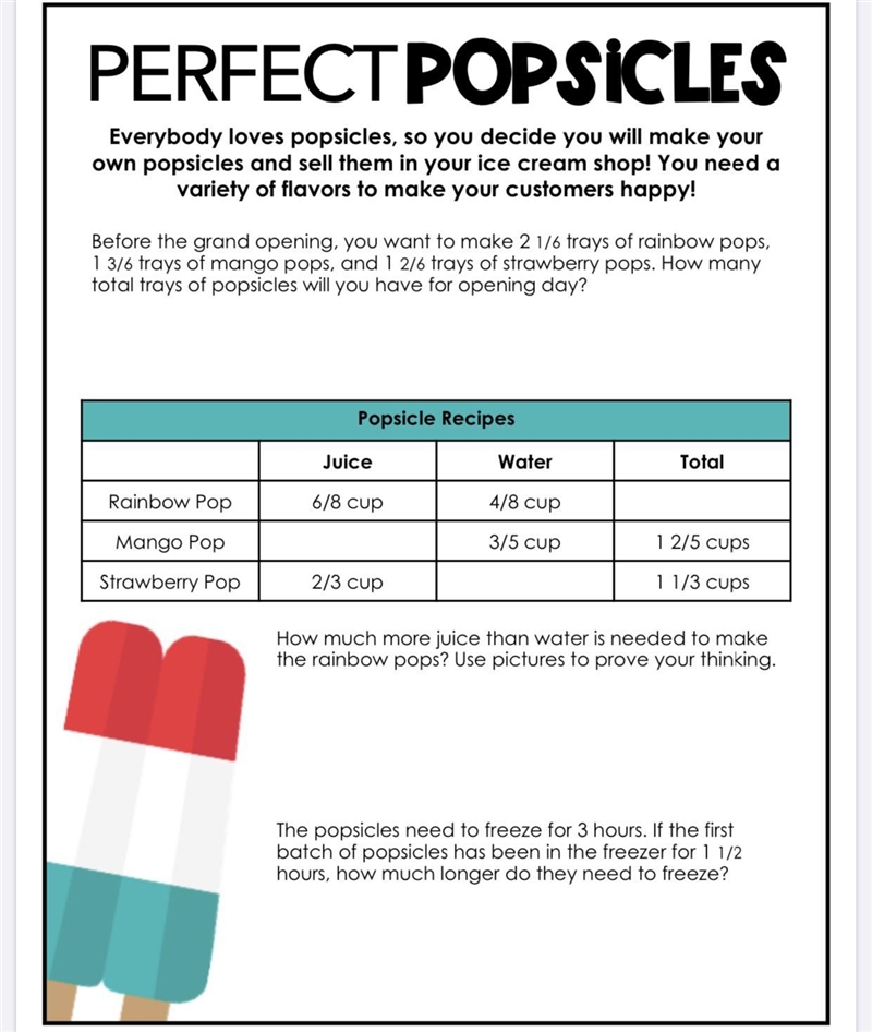 How much more juice than water is needed to make the rainbow pop? (i need help with-example-1