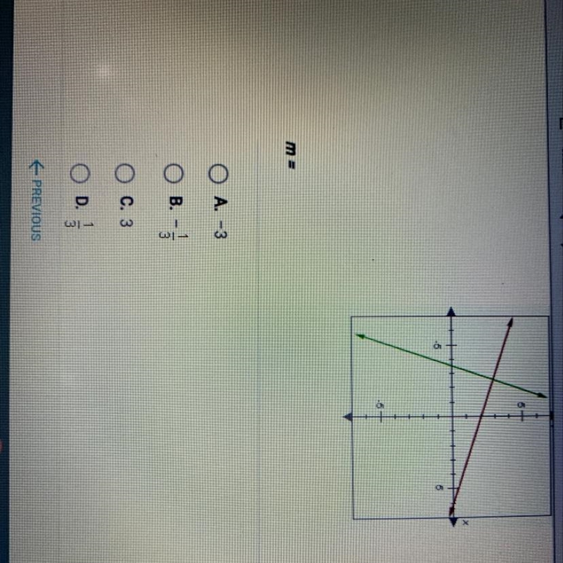 The lines graphed below are perpendicular. The slop of the red line is -1/3. What-example-1