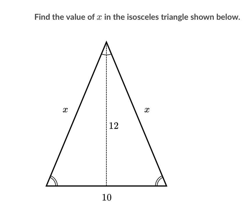 (ugsygygsgag I’m struggling) Find the value of x in the isosceles triangle shown below-example-1