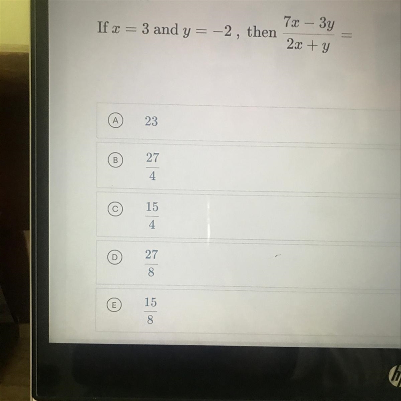 If x = 3 and y = -2, then 7x-3y/2x+y=-example-1