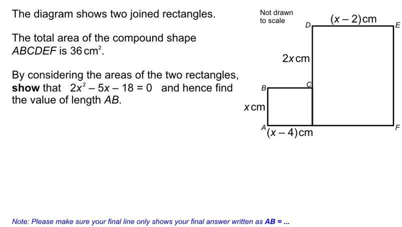 The diagram shows two joined rectangles. The total area of the compound shape ABCDEF-example-1