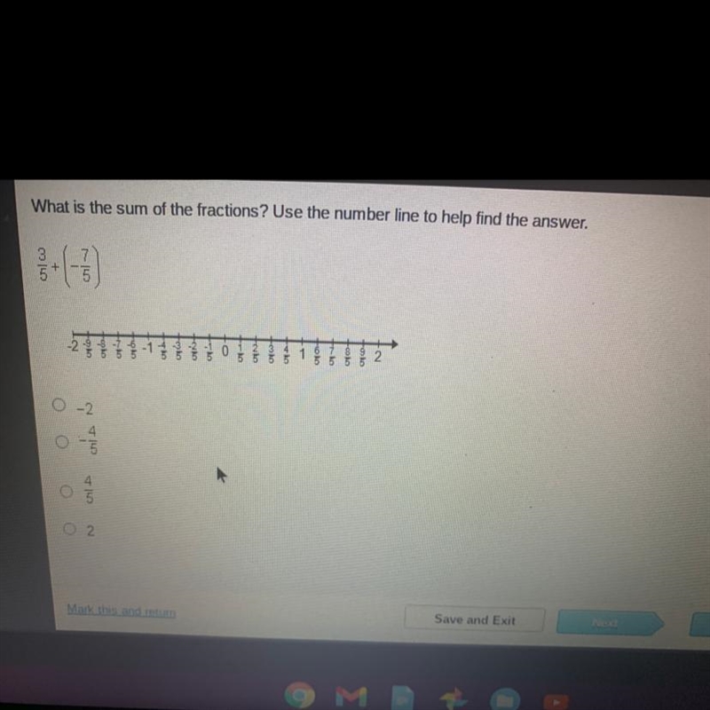 What is the sum of the fractions 3/5+(-7/5)-example-1