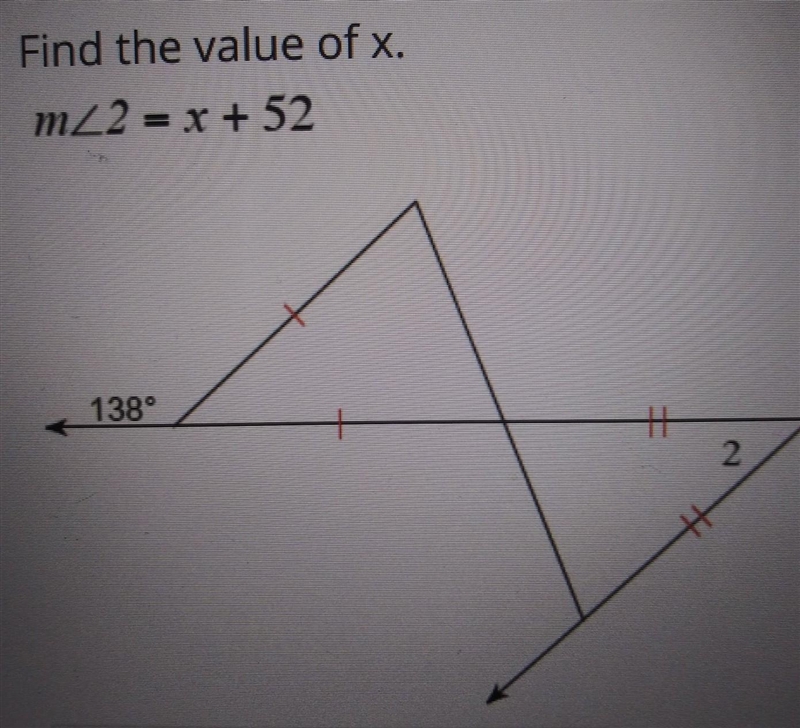 Find the value of x. m<2= x + 52​-example-1