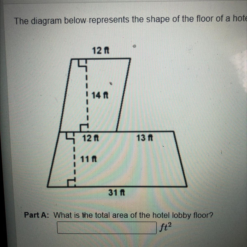 The diagram below represents the shape of the floor of a hotel lobby. The hotel plans-example-1