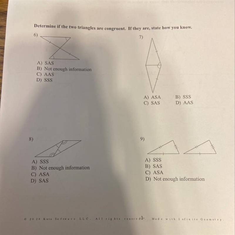 Help on all 4 please! The abbreviations are: Side-Side-Side, Side-Angle-Side, Angle-example-1