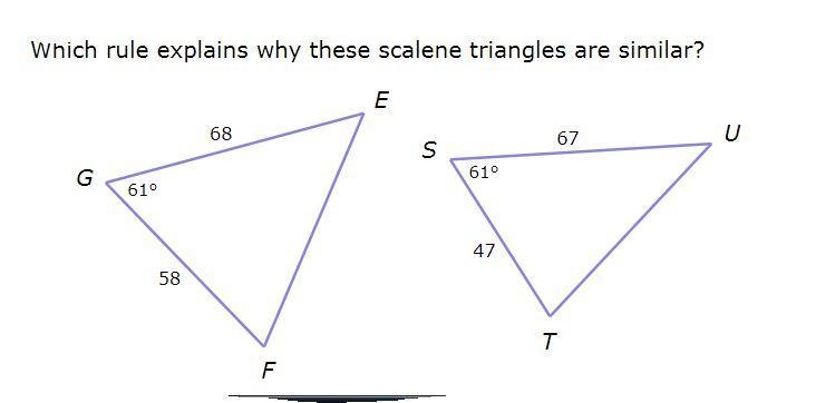 Geometry help please! Which rule explains why these triangles are scalene in both-example-1